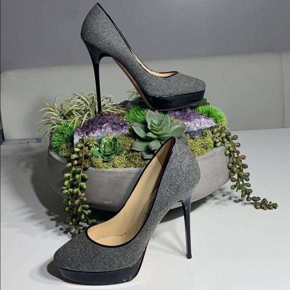 Jimmy Choo Felt Round Toe Platform Stiletto heels size 7 grey black - Picture 8 of 8